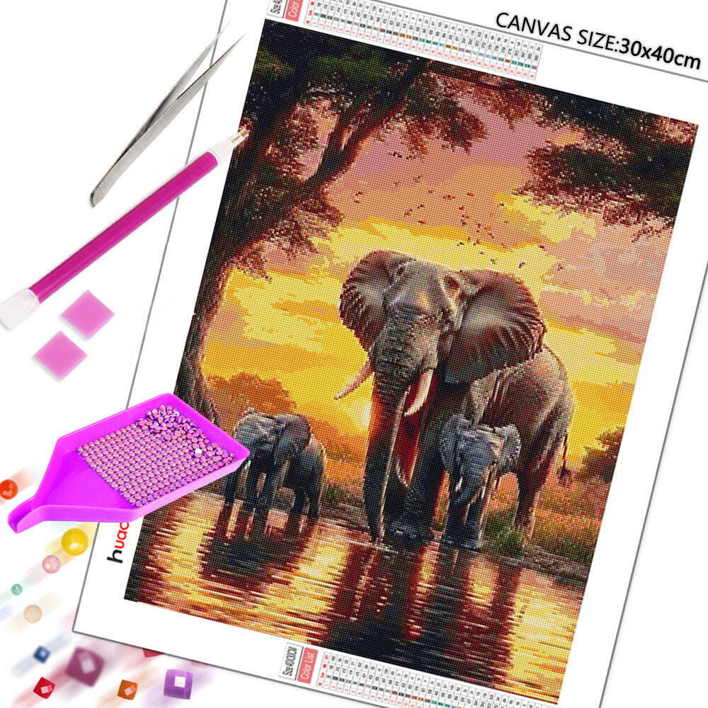 Huacan Elephant Sunset Landsca - Resin Art Wallpaper 评论和价格