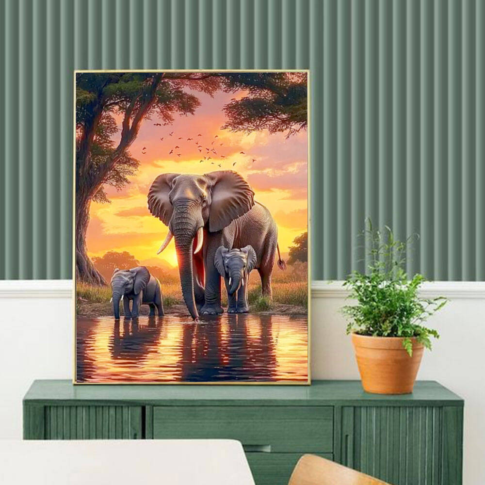 Huacan Elephant Sunset Landsca - Resin Art Wallpaper 评论和价格